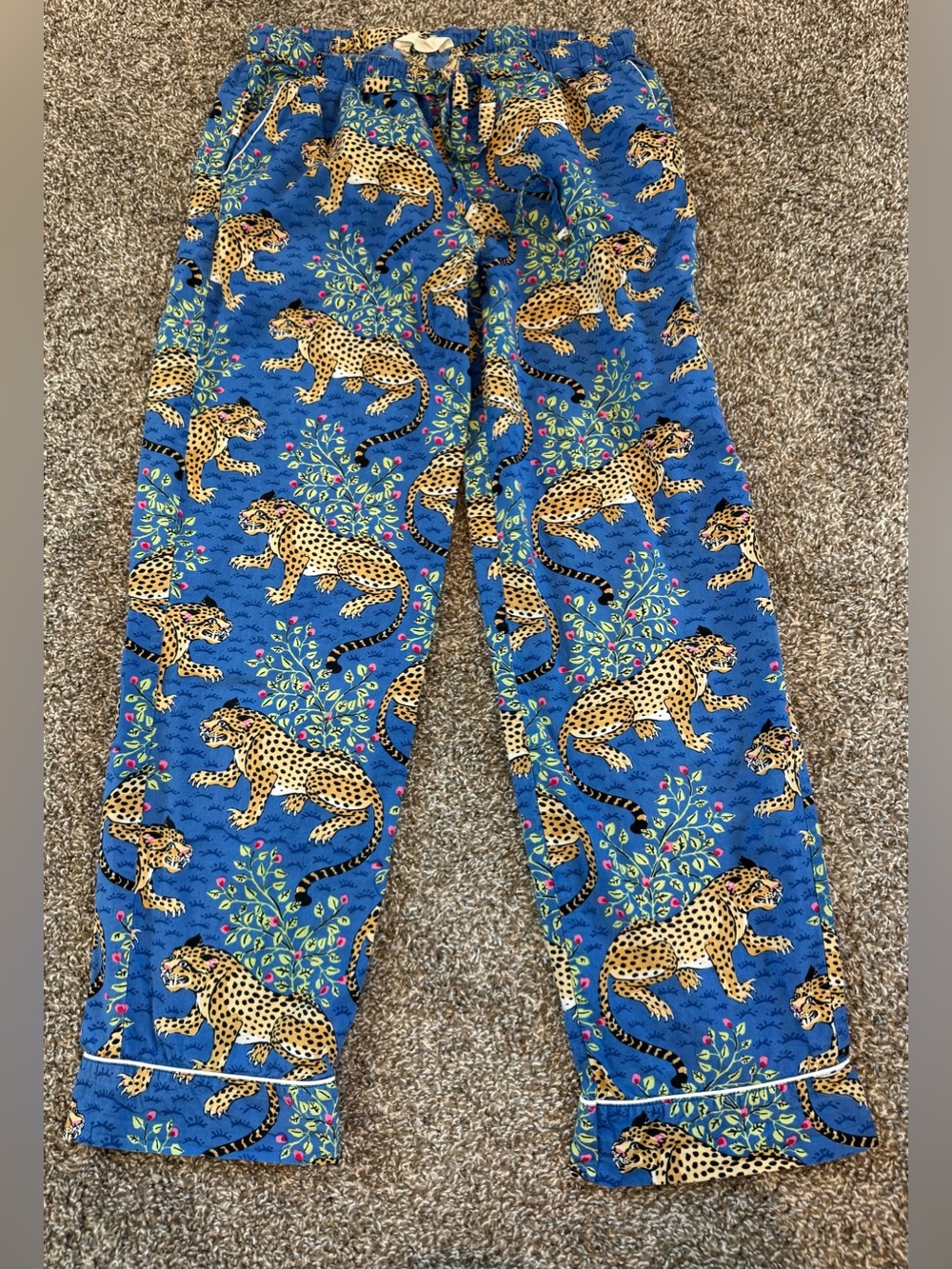 PRINT FRESH Bagheera Leopard XS Indigo Blue Cotton Pajama Pants Bottoms PJ's